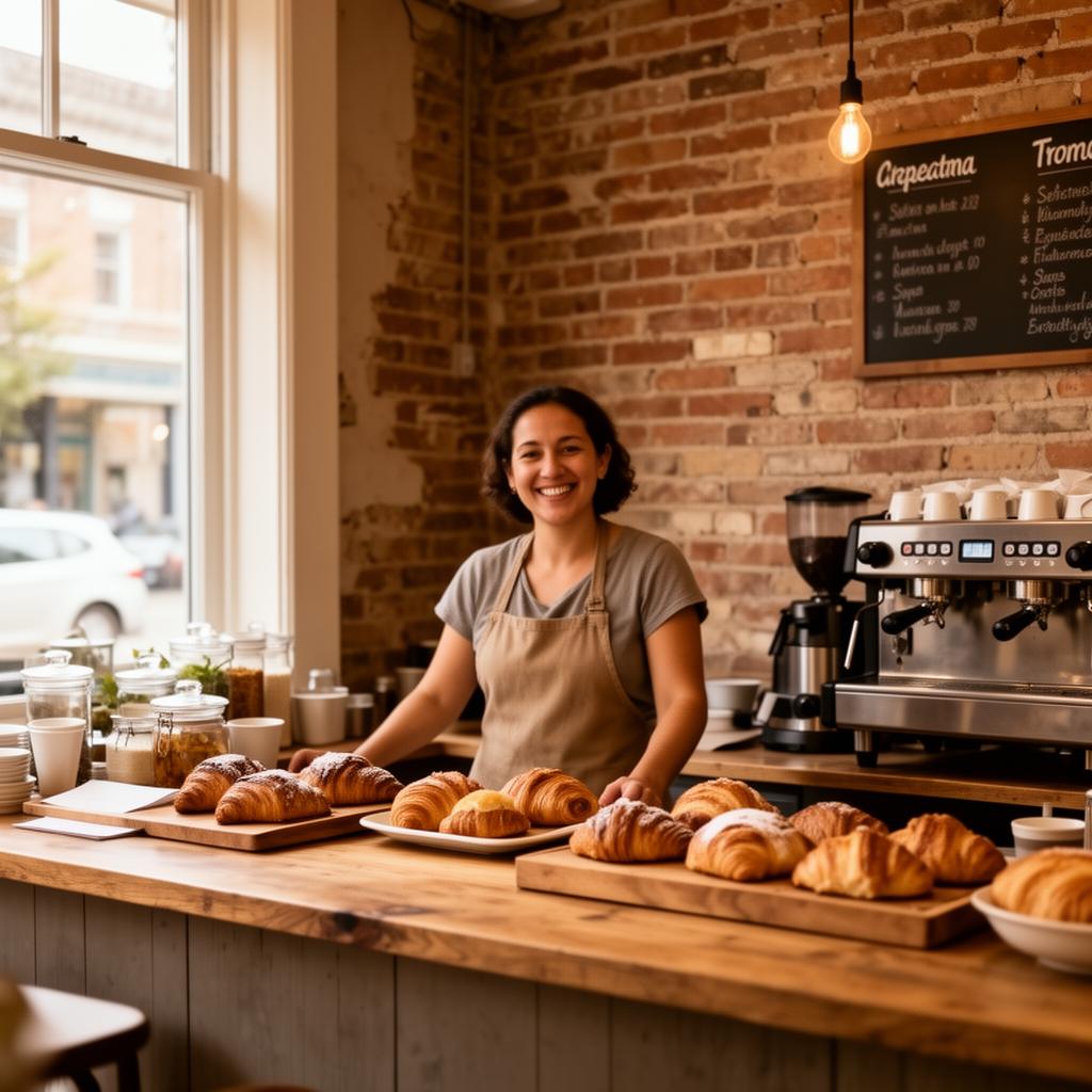 Independent cafe owner behind the counter